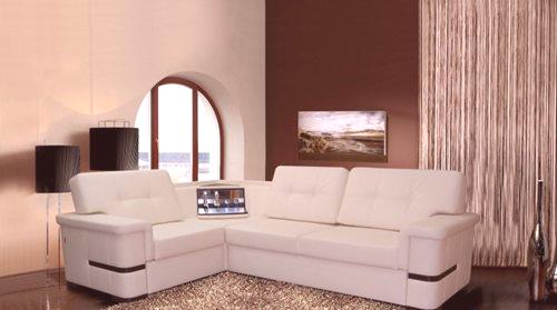 Ъглов диван с бар: модел с подсветка с вграден бар в ъгъла