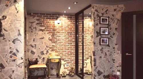 Тапети в коридора, имитиращи тухла (50 снимки): стени във формата на тухли или камък във вътрешността на коридора