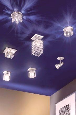 Svjetiljka za zatezne stropove (76 fotografija): bolji raspored ugrađenih stropnih modela, kako ih odabrati u kupaonici