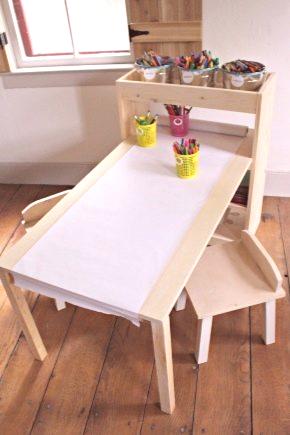 Lesena miza za otroke: otroška miza Ikea, modeli iz drevesne palete s sliko 