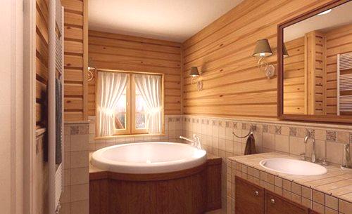 Характеристики на интериора на банята в дървена къща