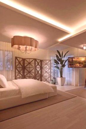 Stropi za spalnico drywall (94 fotografij): ideje za oblikovanje-2018 tlakovanje mavčnih modelov mavčnih plošč, lep strop iz drywall
