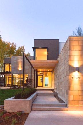 Къща в модерен стил (77 снимки): интериорен дизайн къщи, едноетажни крайградски къщи, архитектурни особености красивите примери