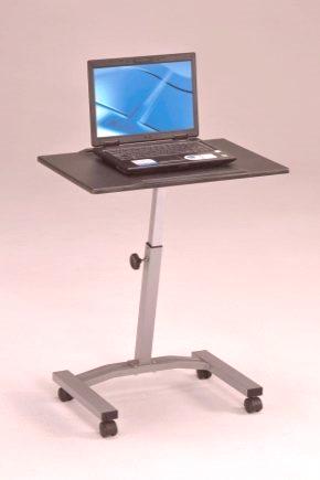 Стол за лаптоп на точковима: мали сто на точковима, мали модели са подкатном мобилном структуром
